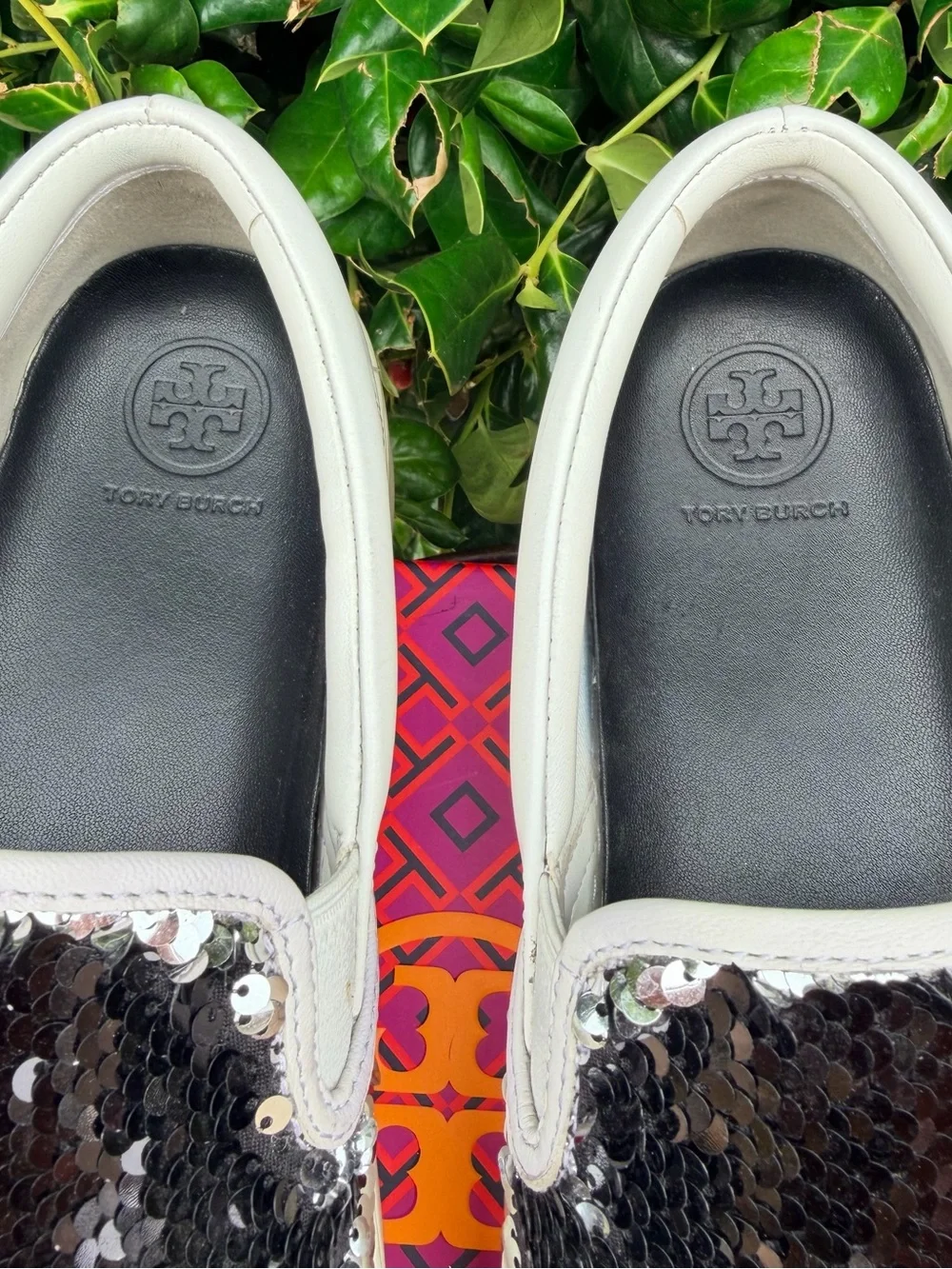 Tory Burch Sequin Slip-On Sneakers in Silver and Black